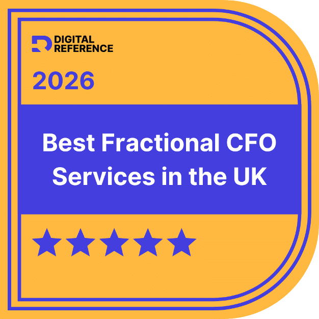 Digital Reference award badge for 2026 Best Fractional CFO Services in the UK, awarded to WrightCFO and Sophie Wright for excellence in financial strategy and business mentoring.